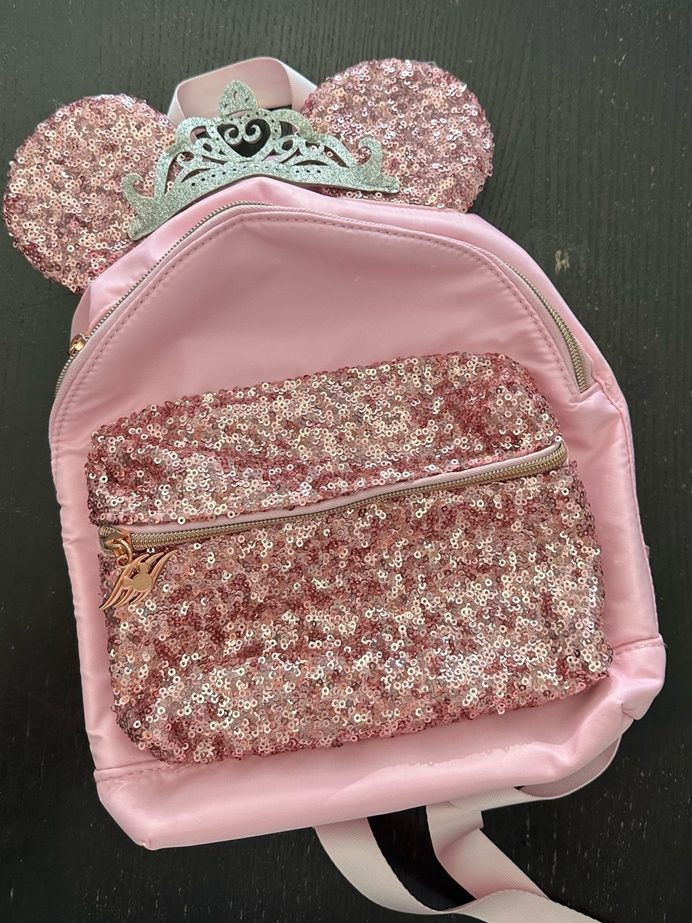 Disney Pink Sequin Ear Backpack with Silver Tiara Accent